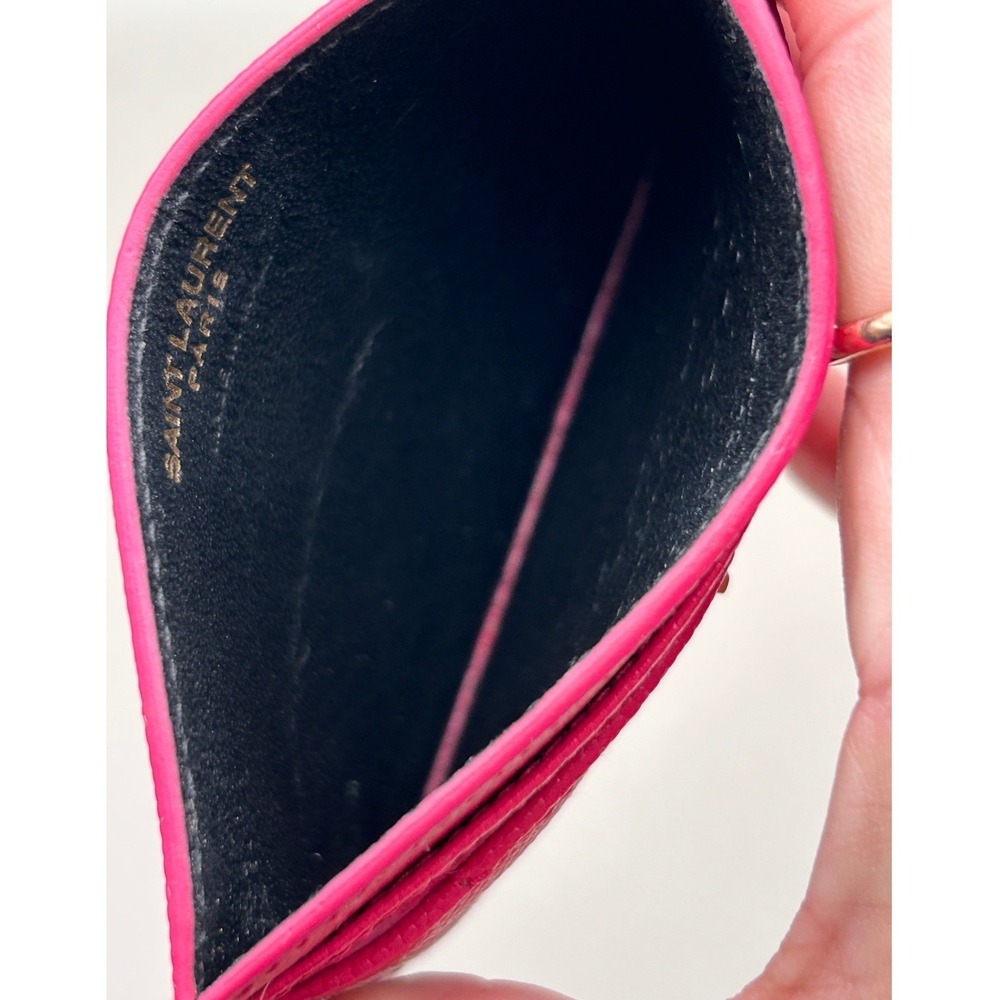 Saint Laurent YSL Monogram Quilted Leather Credit Card Case Shocking Pink - Picture 12 of 14
